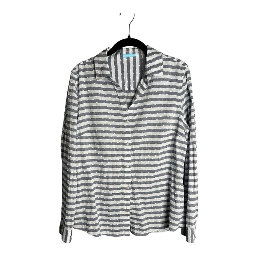J. McLaughlin Blue Gray Striped Button Down Lightweight Shirt 10